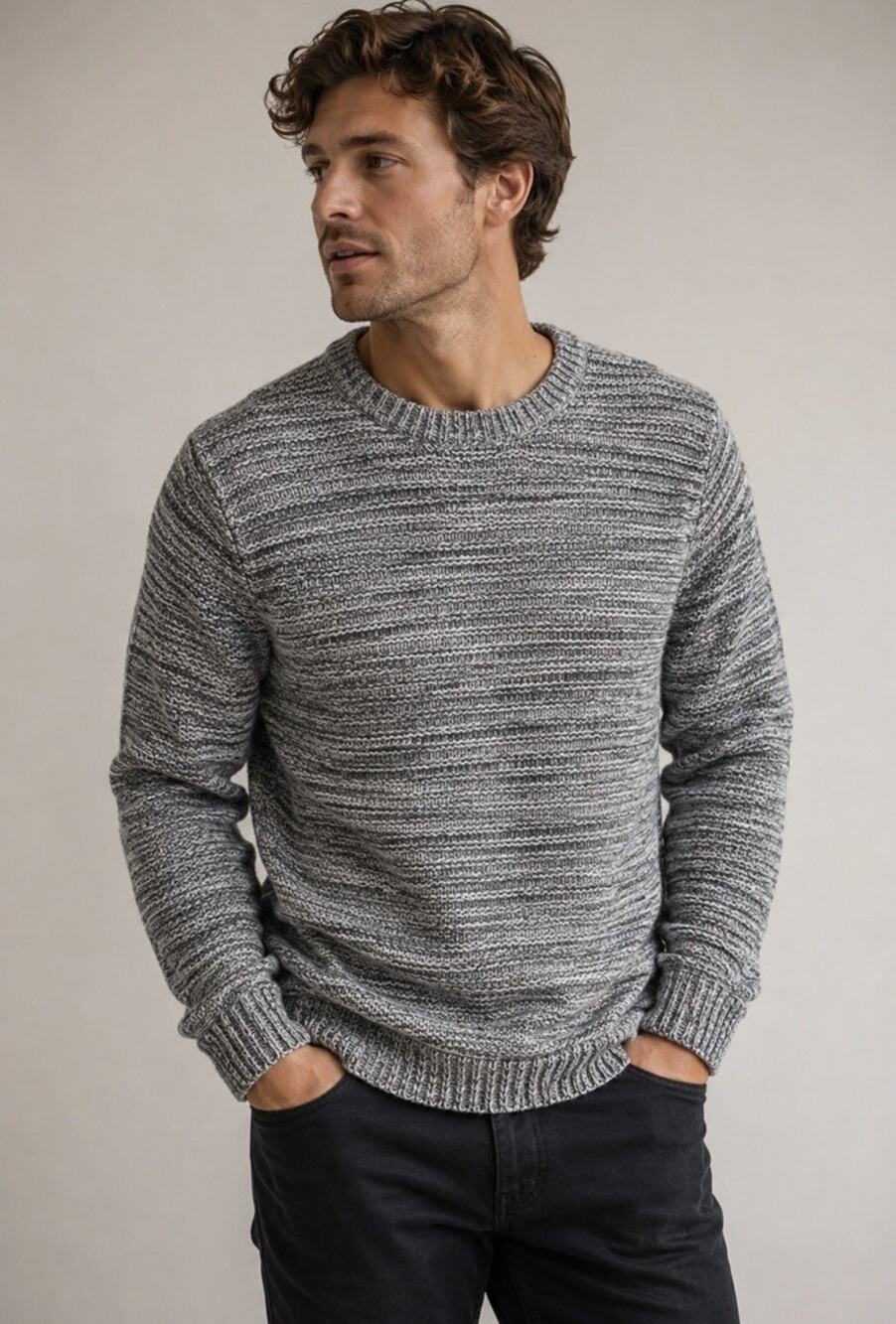 UP West Men’s Rugged Chunky Gray Sweater Sz L Cozy Cabin Cold Weather Classic